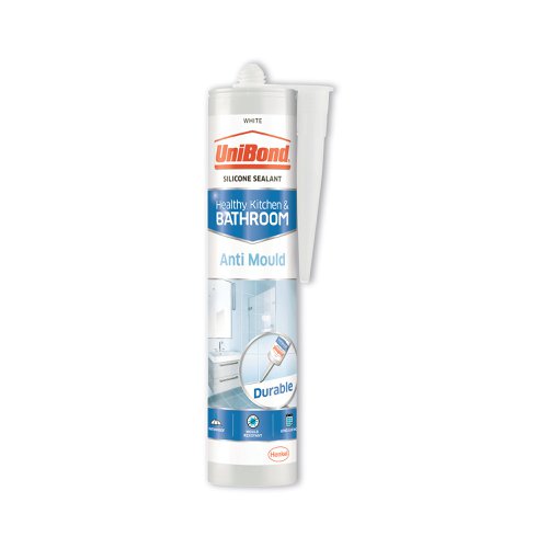 HK43729 | Ensure long-lasting, mould-free protection and strong seals with the UniBond Healthy Kitchen and Bathroom Sealant. Protect your bathroom and kitchen from mould with the powerful anti mould formula. A high-quality and long-lasting joint filler, the waterproof and flexible silicone sealant is specially formulated to function in humid environments such as kitchens and bathrooms and is recommended for use as a kitchen sink sealant, worktop sealant or as a toilet sealant. Formulated with silicone acetoxy technology, this joint sealant provides long-lasting sanitary seals with high adhesion. The cartridge design ensures precise application. Waste no time with sealing jobs, the long-lasting sanitary silicone is touch-dry within just 20 minutes and fully dry in 24 hours.