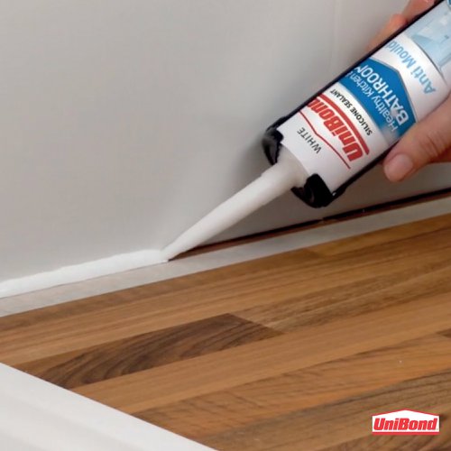 HK43729 | Ensure long-lasting, mould-free protection and strong seals with the UniBond Healthy Kitchen and Bathroom Sealant. Protect your bathroom and kitchen from mould with the powerful anti mould formula. A high-quality and long-lasting joint filler, the waterproof and flexible silicone sealant is specially formulated to function in humid environments such as kitchens and bathrooms and is recommended for use as a kitchen sink sealant, worktop sealant or as a toilet sealant. Formulated with silicone acetoxy technology, this joint sealant provides long-lasting sanitary seals with high adhesion. The cartridge design ensures precise application. Waste no time with sealing jobs, the long-lasting sanitary silicone is touch-dry within just 20 minutes and fully dry in 24 hours.