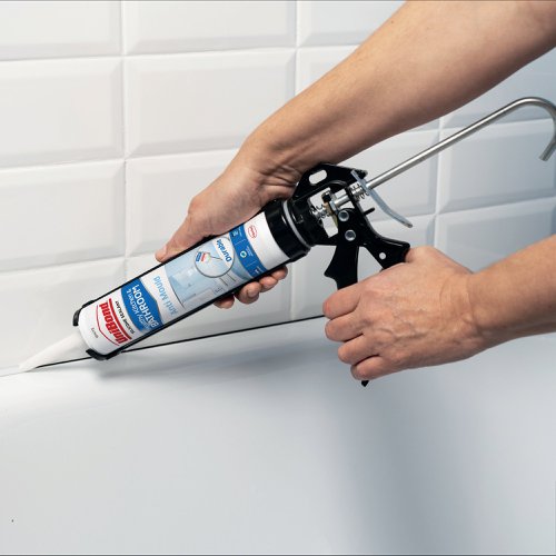 HK43729 | Ensure long-lasting, mould-free protection and strong seals with the UniBond Healthy Kitchen and Bathroom Sealant. Protect your bathroom and kitchen from mould with the powerful anti mould formula. A high-quality and long-lasting joint filler, the waterproof and flexible silicone sealant is specially formulated to function in humid environments such as kitchens and bathrooms and is recommended for use as a kitchen sink sealant, worktop sealant or as a toilet sealant. Formulated with silicone acetoxy technology, this joint sealant provides long-lasting sanitary seals with high adhesion. The cartridge design ensures precise application. Waste no time with sealing jobs, the long-lasting sanitary silicone is touch-dry within just 20 minutes and fully dry in 24 hours.