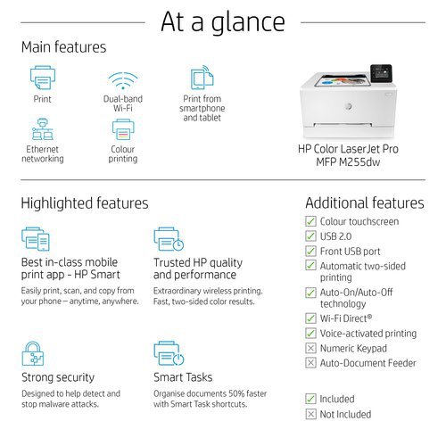 HP Color LaserJet Pro M255dw A4 Wireless Colour Laser Printer 7KW64A#B19 Colour Laser Printer HP7KW64AB19