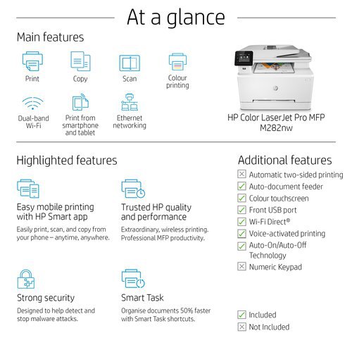 HP Color LaserJet Pro M282nw Wireless Colour Printer 600x600 dpi 21 ppm A4 Wi-Fi 7KW72A#B19