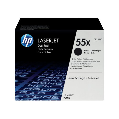 HP 55X Black High Yield Laserjet Toner Cartridge (Pack of 2) CE255XD