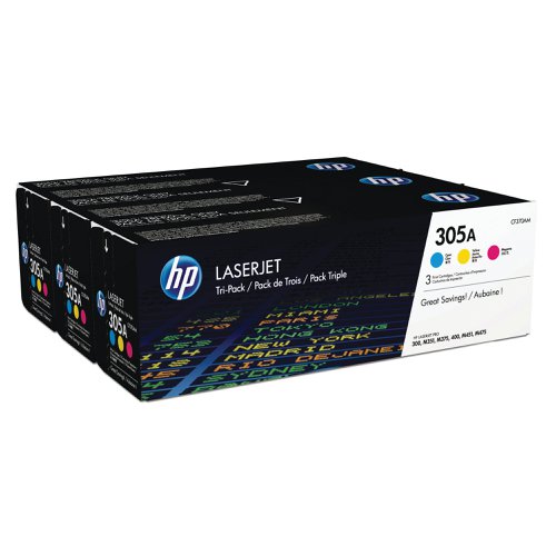 HP305A Cyan/Magenta/Yellow Original Laserjet Toner Cartridges (3 Pack) CF370AM