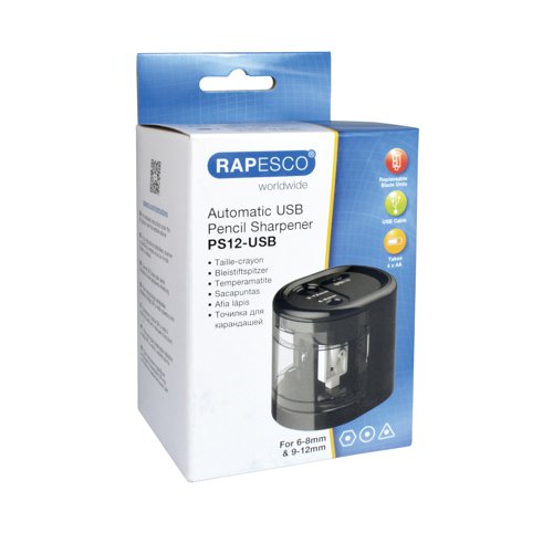 Rapesco USB Electric Pencil Sharpener Dual Power USB or Battery Black 1449 | Rapesco Office Products Plc