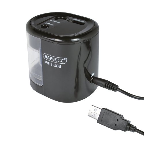 Rapesco USB Electric Pencil Sharpener Dual Power USB or Battery Black 1449 Pencil Sharpeners HT01125