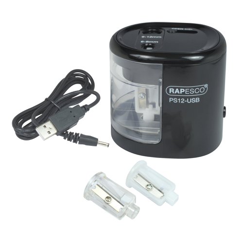 Rapesco USB Electric Pencil Sharpener Dual Power USB or Battery Black 1449 | Rapesco Office Products Plc