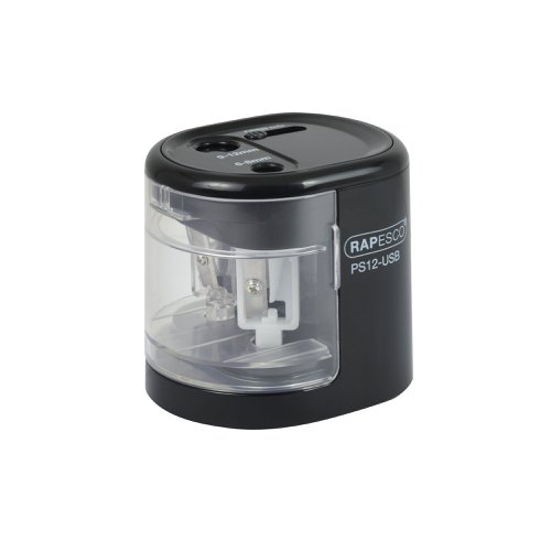 Rapesco USB Electric Pencil Sharpener Dual Power USB or Battery Black 1449 | Rapesco Office Products Plc