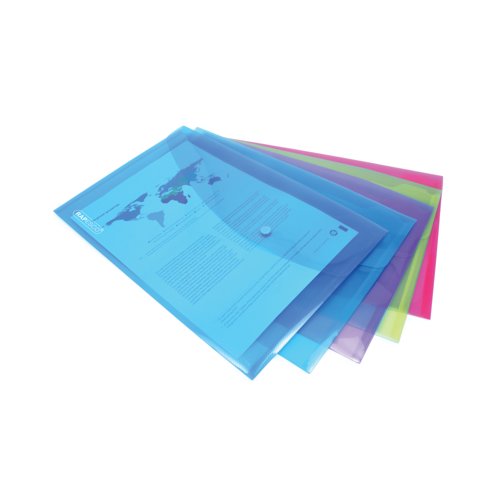 Rapesco Eco Recycled Popper Wallet A4+ Assorted Bright Transparent (Pack of 5) 0688 Document Wallets HT17015