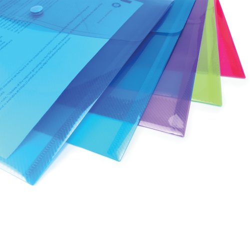 Rapesco Eco Recycled Popper Wallet A5 Assorted Bright Transparent (Pack of 5) 0689