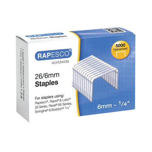 Rapesco 26/6mm Staples Galvanised Chisel Point (5000 Pack) S11662Z3