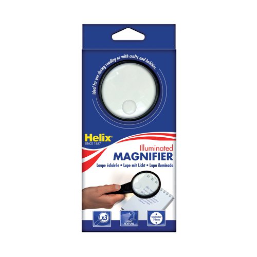 Helix Illuminated Magnifying Glass Hand Held 75mm Black MN1025 Craft Tools HX32525