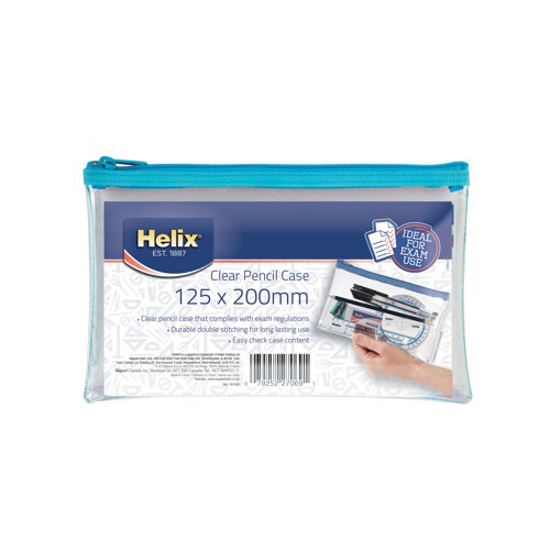 Helix 8x5 Inches PVC Pencil Case Clear (Pack of 12) X27069