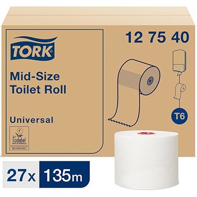 Tork Universal T6 White Mid-Size Toilet Roll 135m (Pack of 27)