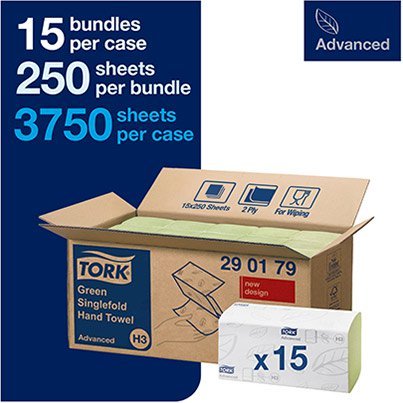 Tork Advanced H3 Green Single-Fold Paper Towel Pack (Pack of 15)