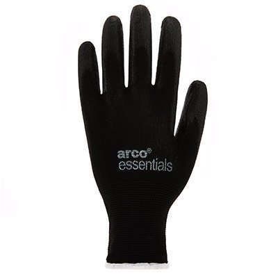 Arco Essentials Black PU-Coated Nylon Work Gloves Pairs 6 (Pack of 12)