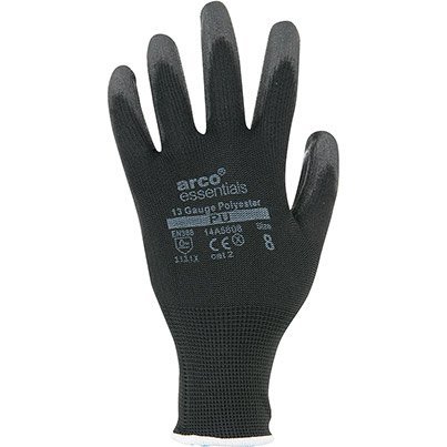 Arco Essentials Black PU-Coated Polyester Work Gloves 6 (Pack of 12)