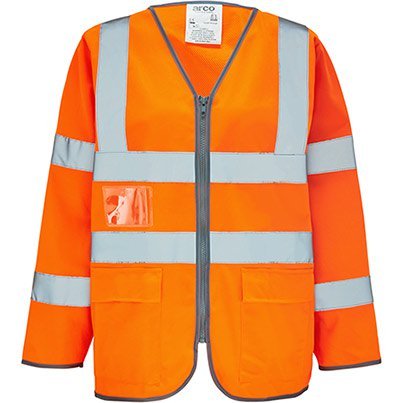 Arco Ultra Orange Long-Sleeve Zip-Up Hi-Vis Vest M
