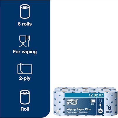 Tork M2 Centrefeed Wiping Paper Plus Blue Roll (Pack of 6)