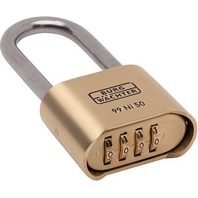 Burg Wachter No 99 4-Dial Long-Shackle Brass Combination Padlock
