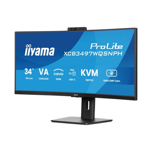 II12529 | This 34 inch curved all-in-one monitor is designed for effortless efficiency. With a built-in KVM switch and USB-C dock, you can seamlessly control multiple devices and connect your laptop with a single cable. The vibrant VA panel delivers stunning colours, deep contrast, and wide viewing angles for an immersive experience. Plus, smart features like a 5MP autofocus webcam with Windows Hello, a height-adjustable ergonomic stand, and eye-care technologies keep you comfortable and productive all day.