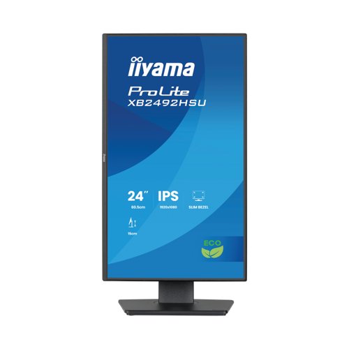 II12618 | The ProLite XB2492HSU is a 24 inch Full HD monitor for anyone who values both high performance and a more sustainable choice. Packaged without plastic and made from 85% post-consumer recycled materials, it meets TCO Certification and EPEAT Silver standards. Its IPS panel delivers sharp detail, vibrant colours and wide viewing angles, while the 4-side slim bezel design creates a sleek, distraction‑free workspace. EyeSafe® and Eye Comfort certifications reduce eye strain, and the 150mm height‑adjustable ergonomic stand ensures all‑day comfort.