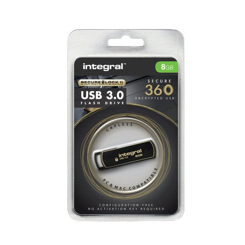 Integral Secure 360 Encrypted USB 3.0 8GB Flash Drive INFD8GB360SEC3.0