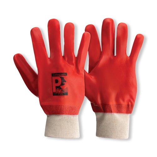 Pred PVC Cut 1 Safety Gloves Knit Wrist 1 Pair Orange 10 (Pack of 10) PRKW-10