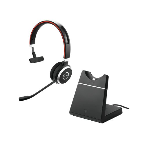 Jabra Evolve 65 SE UC Monaural Wireless Headset Link380 USB A Adapter Charging Stand 6593 833 499