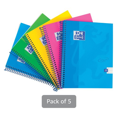 Oxford Touch Wirebound Hardback Notebook A5 Assorted (5 Pack) 400110083 | Hamelin