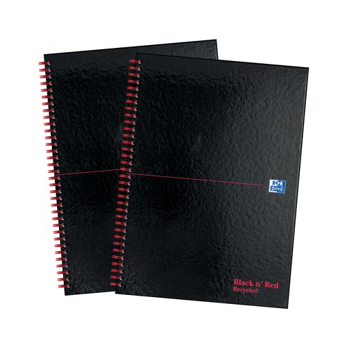 Oxford Black N Red Hardback Wirebound Recycled Notebook 140 Pages A4 (Pack of 2) 400194990 | Hamelin