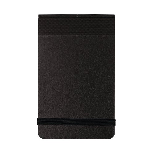 This handy compact notebook contains 160 pages of 60gsm ruled paper for neat note-taking on the go. The economical notebook measures 76 x 127mm and is headbound with an elasticated strap for security. This pack contains 10 notebooks with black card covers.