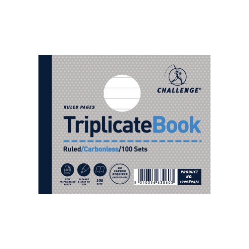 Challenge Ruled Carbonless Triplicate Book 100 Sets 105x130mm (Pack of 5) 100080471