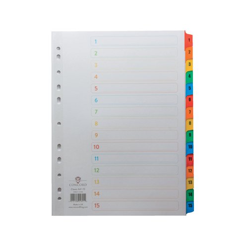 Concord Index 1-15 A4 White with Multicoloured Mylar Tabs 01601/CS16