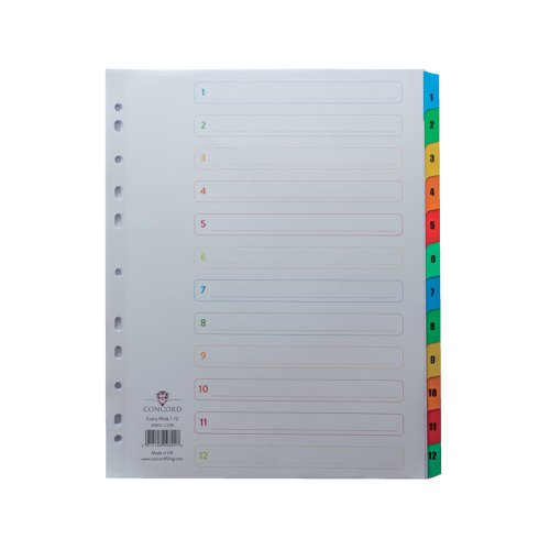 Concord Index 1-12 A4 Extra Wide Multicoloured Mylar Tabs 09801/CS98