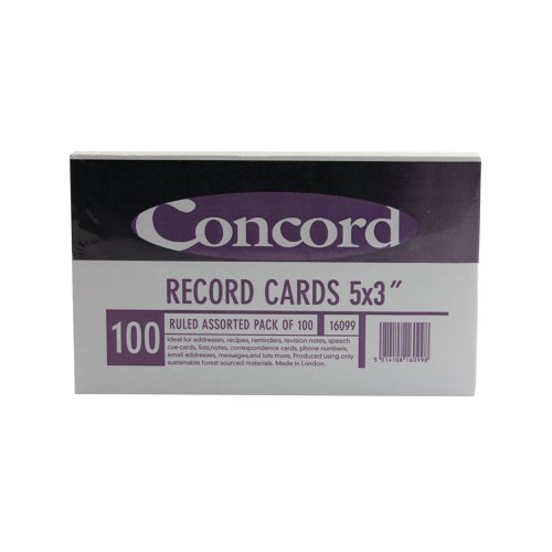 Concord Record Card 127x76mm Assorted (100 Pack) 16099