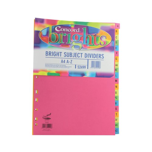 Concord 20-Part A-Z Subject Dividers A4 Bright Assorted (10 Pack) 52499