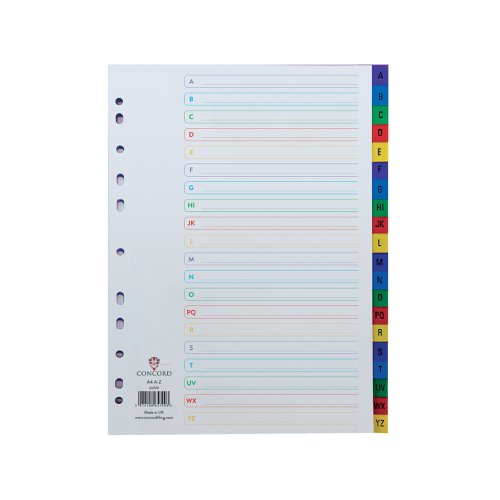 Concord A-Z Index Polypropylene Multicoloured A4 65799