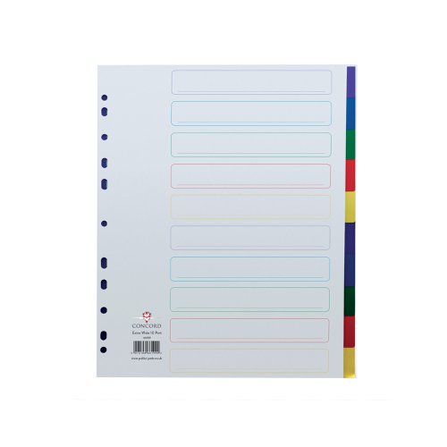 Concord 10-Part Extra Wide Index Polypropylene Multicoloured A4 66199