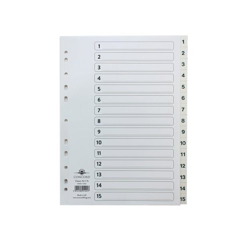 Concord Classic Index 1-15 A4 White Board With Clear Mylar Tabs 01401/Cs14