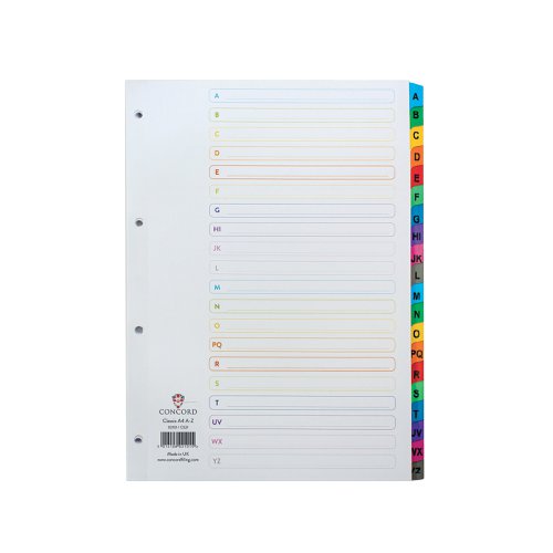 Concord Index A-Z A4 White with Multicolour Tabs 02101/CS21