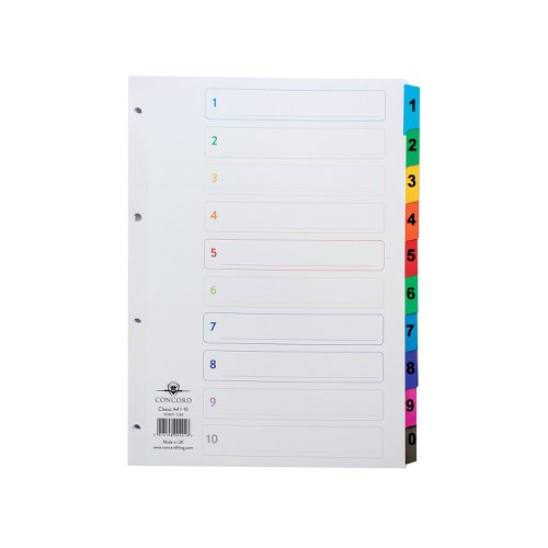 Concord Index 1-10 A4 White With Multi-Colour Tabs 00401/CS4