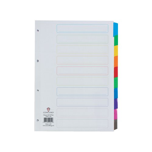 Concord Reinforced Divider 10-Part A4 Multicoloured Tabs 00801/CS8