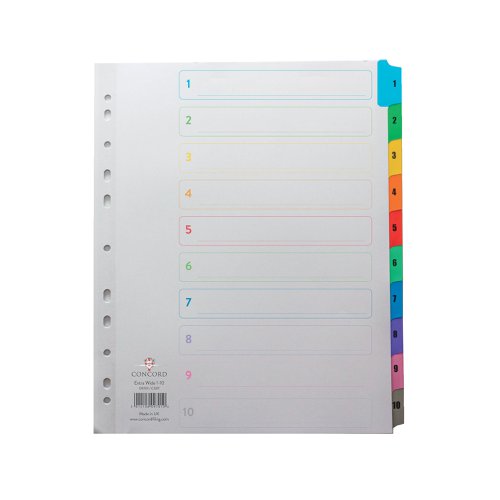 Concord Index 1-10 A4 Extra Wide Multicoloured Mylar Tabs 09701/CS97