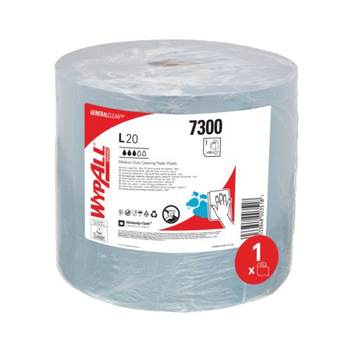 Wypall L20 General Clean Medium Duty Wipes Large Roll Blue 7300