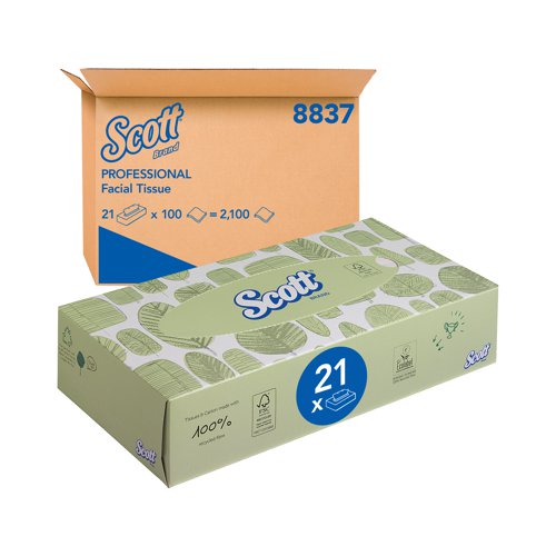 Scott Facial Tissues Box 100 Sheets (Pack of 21) 8837 Facial Tissues KC02632