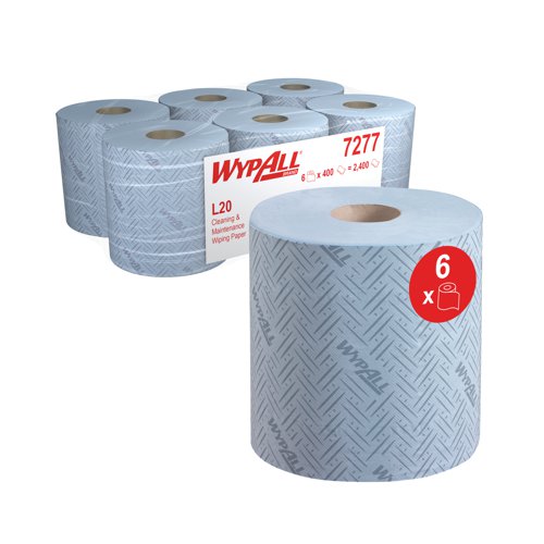 Wypall L20 Essential Centrefeed Wiping Paper Roll 2 Ply Blue (Pack of 6) 7277