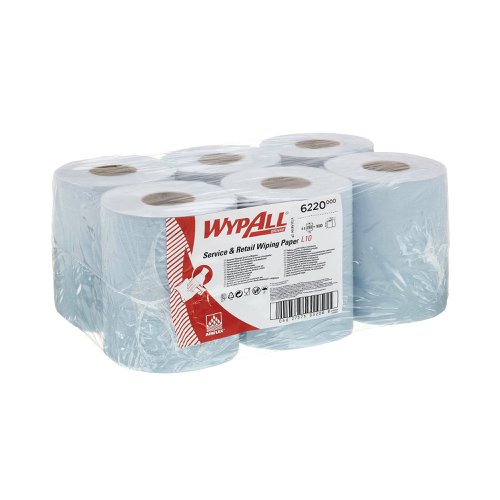 WypAll L10 Service and Retail Centrefeed Paper Rolls 1-Ply 6 Rolls/280 Wipes Blue (1680 Pack) 6220