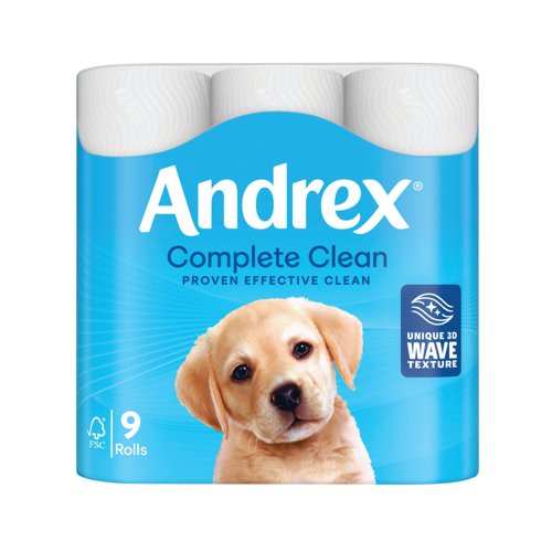 Andrex Complete Clean Toilet Roll 2-Ply 190 Sheets Per Roll (Pack of 9) 04970108