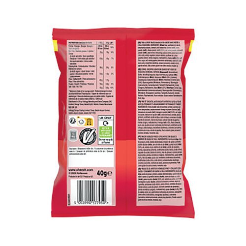 Cheez-It Snap'd Cheese and Chilli are cheesy baked snacks with initial creamy, salty and red chilli notes, followed by mature cheese, then finished with a medium level of heat. These baked snacks are flavoured with 100% real cheese. Supplied in a pack of 20 bags, each containing 40g.