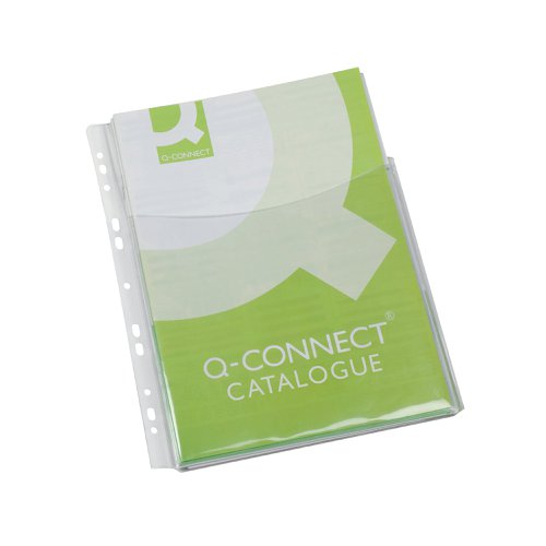 KF00139 | This Q-Connect 3/4 cover expanding pocket is made of durable 180 micron PVC to protect your A4 documents. The pocket expands up to 20mm for extra document capacity, which is ideal for projects or presentations. The multi-punched side strip allows for easy and secure filing in standard lever arch files and ring binders. This pack contains 5 pockets.